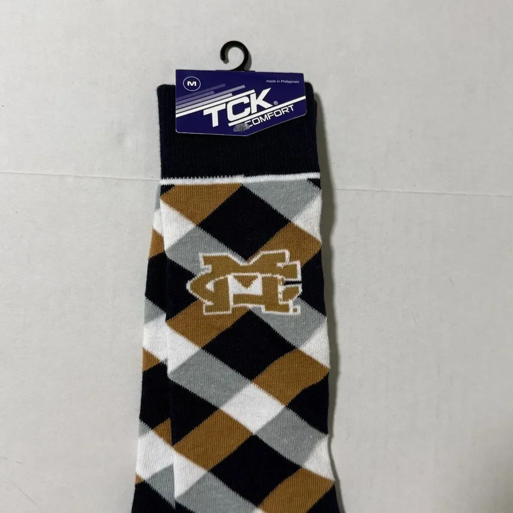 TCK Mississippi College MC Logo Diamond Check Crew Socks